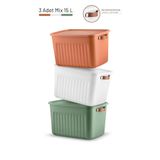 AC AMİSOS 3’lü 15L Saklama Kabı Seti - Deri Görünümlü Kulplu | Terracotta – Beyaz – Yeşil Mix