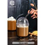 AC AMİSOS MONİCA 4'LÜ CAM PİPETLİ KRİSTAL BARDAK 400ML SOĞUK KAHVE BARDAĞI LİMONATA BARDAĞI MEŞRUBAT BARDAĞI