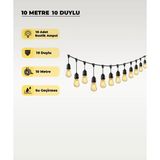 AC Aydınlatma 10 Metre 10 Duylu Dış Mekan Aydınlatma Seti – Rustik Ampul Dahil, Su Geçirmez