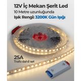 AC Aydınlatma 10 Metre 12V 3200K Gün Işığı Şerit LED + 12V 25A Slim LED Trafosu Hazır Set - Gün Işığı - Sarı