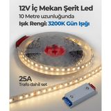 AC Aydınlatma 10 Metre 12V 3200K Gün Işığı Şerit Led + 12V 25A Slim Led Trafosu Hazır Set