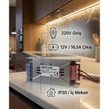 AC AYDINLATMA 12V 16.5A İç Mekan Adaptör Trafo | 200W Metal Kasa Güç Kaynağı | LED Aydınlatma Trafosu Gri