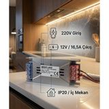 AC Aydınlatma 12V 16.5A İç Mekan Adaptör Trafo | 200W Metal Kasa Güç Kaynağı | LED Aydınlatma Trafosu