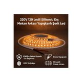 AC AYDINLATMA 220V 120 LED Dış Mekan Şerit LED Amber Işık Arkası Yapışkanlı Suya Dayanıklı Dekoratif Aydınlatma - 5 Metre
