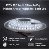 AC Aydınlatma 220V 120 LED Dış Mekan Şerit LED Beyaz Işık Arkası Yapışkanlı Suya Dayanıklı Dekoratif Aydınlatma