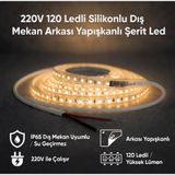AC Aydınlatma 220V 120 LED Dış Mekan Şerit LED Gün Işığı Işık Arkası Yapışkanlı Suya Dayanıklı Dekoratif