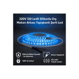 AC AYDINLATMA 220V 120 LED Dış Mekan Şerit LED Mavi Işık Arkası Yapışkanlı Suya Dayanıklı Dekoratif Aydınlatma - 5 Metre