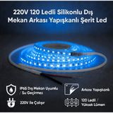 AC Aydınlatma 220V 120 LED Dış Mekan Şerit LED Mavi Işık Arkası Yapışkanlı Suya Dayanıklı Dekoratif Aydınlatma