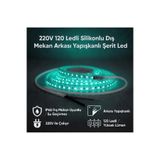 AC AYDINLATMA 220V 120 LED Dış Mekan Şerit LED Turkuaz Işık Arkası Yapışkanlı Suya Dayanıklı Dekoratif Aydınlatma