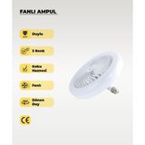 AC Aydınlatma 30W Fanlı LED Ampul / 3 Renk Işık / 3 Hız Fanlı Beyaz Kasa - Kumandalı ve Koku Hazneli - Beyaz - Sarı - Günışığı