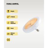 AC Aydınlatma 30W Fanlı LED Ampul / 3 Renk Işık / 3 Hız Fanlı Sarı Kasa - Kumandalı ve Koku Hazneli - Beyaz - Sarı - Günışığı