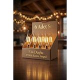AC Aydınlatma 6'lı Set E14 Rustik LED Mum Ampul 2700K Amber Işık – C35 Dekoratif Filament Ampul – Enerji Tasarruflu