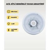 AC Aydınlatma Acil Kitli Pilli LED Sensörlü Slim Tavan Armatürü 6500K Beyaz Işık Şarjlı Acil Aydınlatma - 6500K - Beyaz