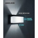 AC AYDINLATMA Assos Aplik Radar Sensörlü Dış Mekan Duvar Armatürü | 6500k Beyaz Işık | 220v Siyah