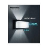 AC AYDINLATMA Assos Aplik Radar Sensörlü Dış Mekan Duvar Armatürü | 6500K Beyaz Işık | 220V