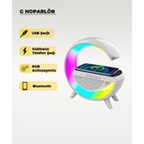 AC AYDINLATMA Rgb Ledli Ve Kablosuz Telefon Şarjli Bluetooth G Hoparlör Beyaz