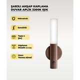 AC AYDINLATMA Şarjlı Sensörlü Duvar Apliği Ahşap Kaplama – Mıknatıslı, Usb Type-c Şarjlı, 3200k Sıcak Işık, Akıllı Hareket Sensörlü Led Kahverengi