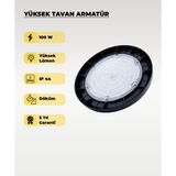 AC Aydınlatma Yüksek Tavan Armatür 100W - 6500K Beyaz Işık - 5 Yıl Garanti - Siyah