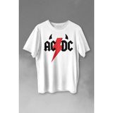 Ac Dc Alternatif Doğru Akım Music Devil Baskılı Tişört Unisex T-Shirt - Beyaz - XL