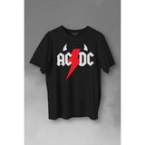 Ac Dc Alternatif Doğru Akım Music Devil Baskılı Tişört Unisex T-Shirt - Siyah