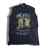 Ac Dc Baskılı Yıkamalı Kolsuz Tişört, Unisex Rock Band Temalı Sıfır Kol Retro Atlet - Siyah - 2XL