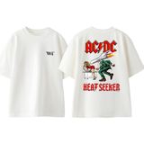Ac Dc Heat Seekeb Tasarım Sırt Baskılı Pamuk Beyaz Oversize T-Shirt