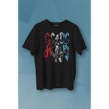 Ac Dc Kırmızı Bordo Gri Mavi Angus ve Malcolm Young Rock'n Roll Baskılı Tişört Unisex T-Shirt - Siyah - XL