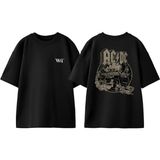 Ac Dc Tren Tasarım Sırt Baskılı Pamuk Siyah Oversize T-Shirt