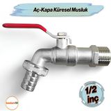 Aç Kapa 1/2 Küresel Musluk Çeşme Lavabo Banyo Mutfak Musluğu Bahçe Çeşmesi Tek Çıkışlı Batarya - Krom