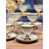 Acar 6lı Arlen Çiçek Tabaklı Yeşil Gold Ayaklı Türk Kahve Fincan Takımı - 6 Adet - 90 ml