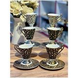 Acar 6lı Talia Leoparlı Gold Ayaklı Türk Kahve Fincan Takımı - Renkli - 90 ml