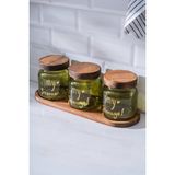 Acar 7937 Pierre 3 Lü Akasya Ahşap Kapak ve Tepsili Kavanoz Seti 12 cm - Green - Yeşil - 1,8 lt