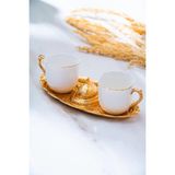 Acar Ayla 2 Kişilik Tepsili Sunum Kahve Fincanı Takımı - 90 ml - Beyaz - Gold