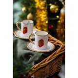 Acar Dario 2 Kişilik Kırmızı Hediye Kutu Kahve Fincanı Takımı - 90 ml - Beyaz
