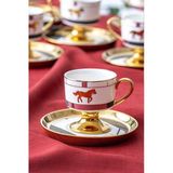Acar Dolye 6 Kişilik Porselen Kahve Fincanı Takımı 12 Parçalı Altın Desenli Gold Yaldızlı HXF-06804 - Altın - Kırmızı