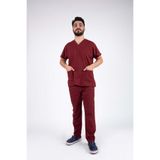 ACAR İŞ TEX Bordo Likralı Erkek Hemşire Ve Doktor Forması Takımı Scrubs Hastane Üniforması Bordo M