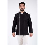 Acar İş Tex Erkek Siyah Chef Aşçı Ceket - Siyah - Gri Jakarlı