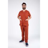 ACAR İŞ TEX kremit Likralı Erkek Hemşire Ve Doktor Forması Takımı Scrubs Hastane Üniforması Turuncu L
