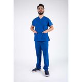 ACAR İŞ TEX Saks Mavi Erkek Likralı Hemşire Ve Doktor Forması Takımı Scrubs Hastane Üniforması Mavi S