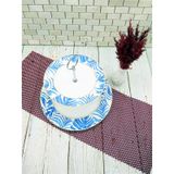 Acar KZN-009062 Mavi Plus Tropikal Desenli İki Katlı Sunum Tabağı