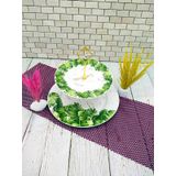 Acar KZN-009062 Yeşil Plus Yaprak Desenli İki Katlı Sunum Tabağı