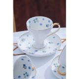 Acar Mavi Çiçek Desenli Beyaz Porselen Kahve Seti 6'Lı