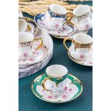 Acar Mıra 6'li Desenli Kahve Fincan Takımı Porselen Malzemeden 90 ml Renkli 12 Parçalı Set