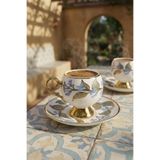 Acar Orville 2 Kişilik Kahve Fincan Takımı Mavi 90 ml | Porselen Malzeme, 2 Fincan + 2 Tabak, Altın Detaylı, Çiçek Desenli, 90 ml Hacim