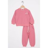 Acar Papatya Nakışlı Gül Kurusu Renk Kız Çocuk Eşofman Takımı - 1 - 2 Yaş