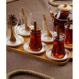 Acar Porselen Tabaklı Cam 6'lı Çay Bardağı Seti