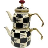 Acar Qualita King XAP-5758 Mini Emaye Dama Çaydanlık Takımı - Siyah - Beyaz - Yok