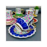 Acar Queen Victorya El Boyama Porselen 6 Lı Fincan Takımı 90 ml - Renkli