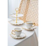 Acar Shelly Gold 2 Kişilik Standlı Mini Pasta ve Kahve Fincan Takımı KAI-07649 - Altın - 130 ml