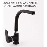Acar Stilla Black Siyah Kuğu Lavabo Bataryası - Mat Siyah & Krom Detaylı Lüks Banyo Musluğu - Yüksek Tasarım